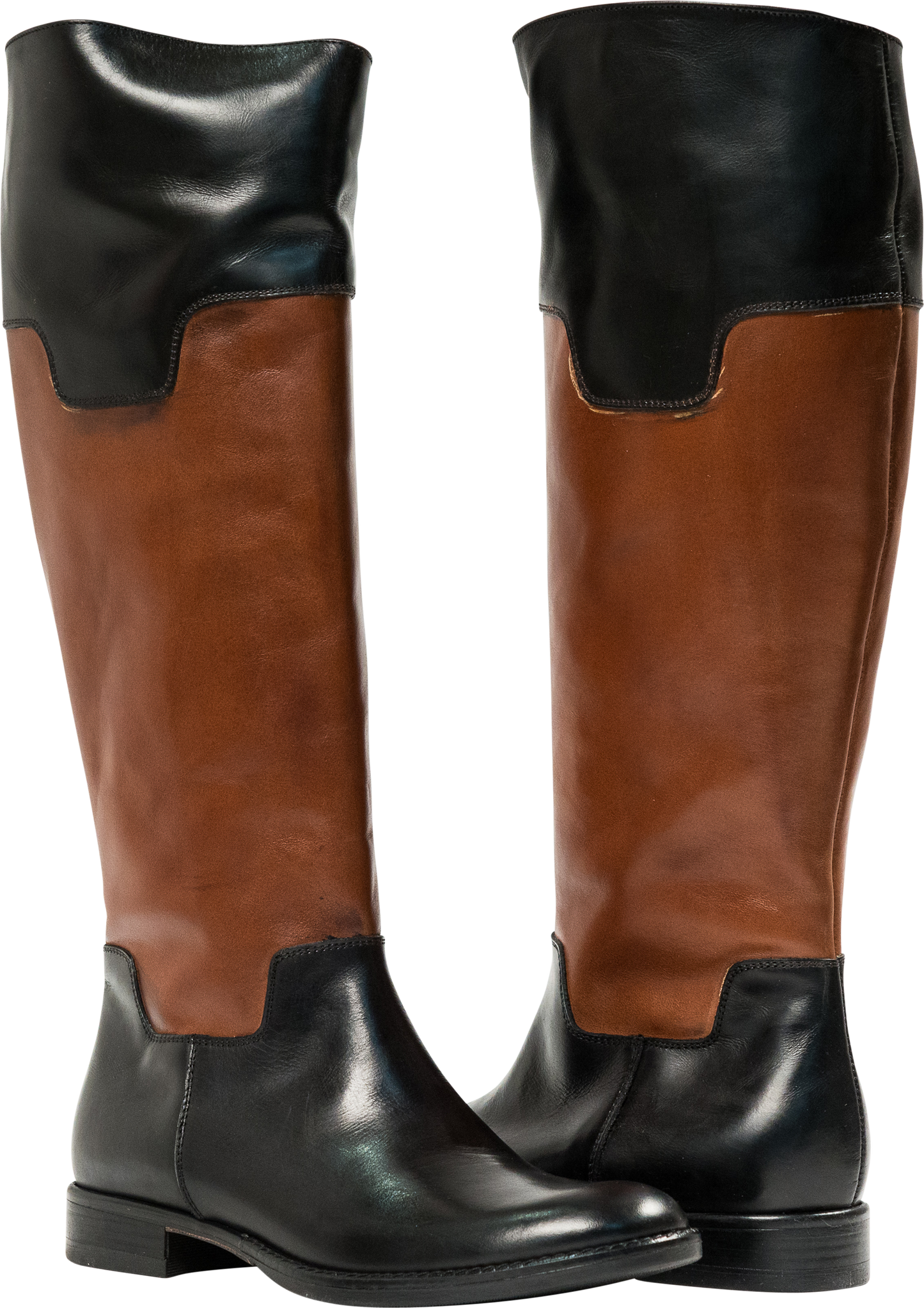 Lori Black and Brown Nappa Leather Tall Riding Boots