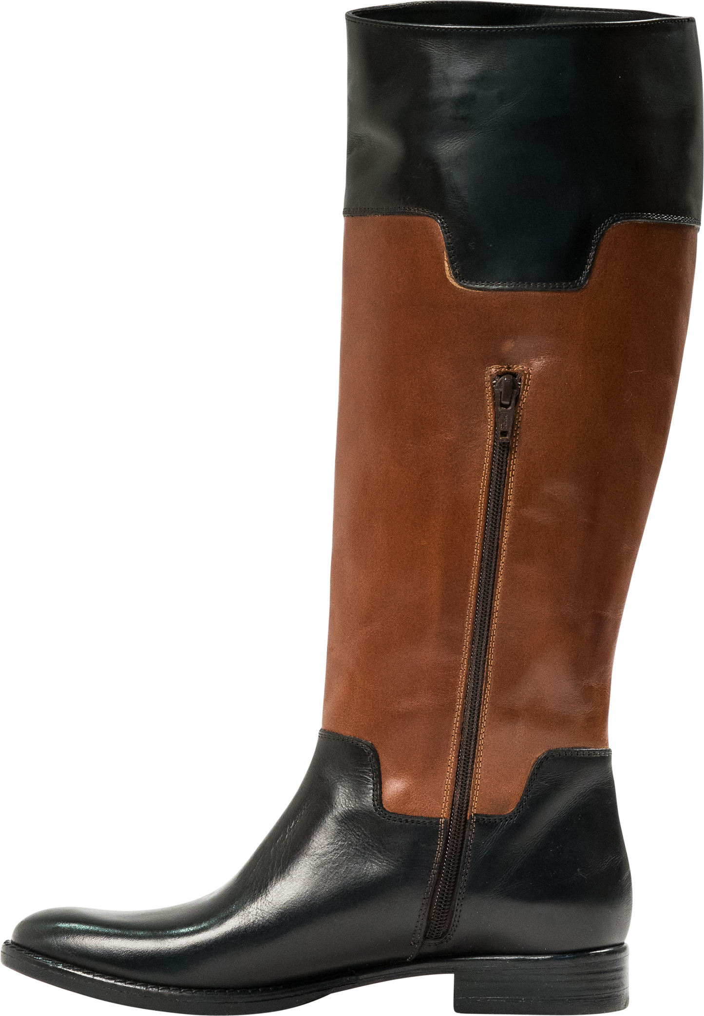 Lori Black and Brown Nappa Leather Tall Riding Boots