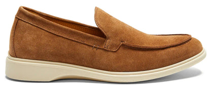 Brown suede loafer shoe on a white background