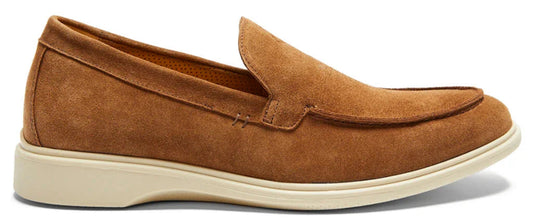 Brown suede loafer shoe on a white background
