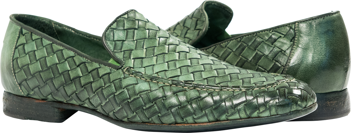 Oli Green Leather Woven Loafer